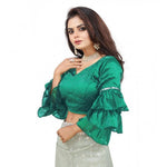 Load image into Gallery viewer, Women's Organza Solid V Neck Layered Ruffle Sleeve Readymade Blouse (Rama Free Size , up to 38–40 Bust)-PID65857