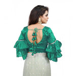 Load image into Gallery viewer, Women's Organza Solid V Neck Layered Ruffle Sleeve Readymade Blouse (Rama Free Size , up to 38–40 Bust)-PID65857
