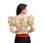 Load image into Gallery viewer, Women's Organza Printed V Neck Puff Sleeve Readymade Blouse (Beige 38 , Alterable up to 42)-PID65861