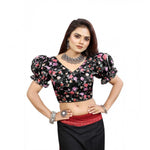 Load image into Gallery viewer, Women's Organza Printed V Neck Puff Sleeve Readymade Blouse (Black 38 , Alterable up to 42)-PID65862