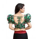 Load image into Gallery viewer, Women's Organza Printed V Neck Puff Sleeve Readymade Blouse (Green 38 , Alterable up to 42)-PID65863