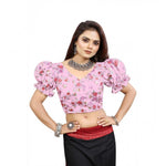 Load image into Gallery viewer, Women's Organza Printed V Neck Puff Sleeve Readymade Blouse (Light_Pink 38 , Alterable up to 42)-PID65864