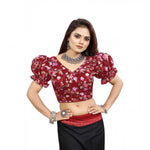 Load image into Gallery viewer, Women's Organza Printed V Neck Puff Sleeve Readymade Blouse (Maroon 38 , Alterable up to 42)-PID65866