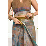 Load image into Gallery viewer, Women's Faux Linen Printed Ready to wear Saree With Unstitched Blouse 5.5Mtr (Multicolor)