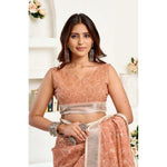Load image into Gallery viewer, Women's Faux Linen Floral Print Ready to wear Saree With Unstitched Blouse 5.5Mtr (Peach)