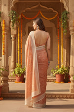 Load image into Gallery viewer, Women's Faux Linen Floral Print Ready to wear Saree With Unstitched Blouse 5.5Mtr (Peach)