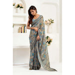 Load image into Gallery viewer, Women's Faux Linen Abstract Print Ready to wear Saree With Unstitched Blouse 5.5Mtr (Grey)