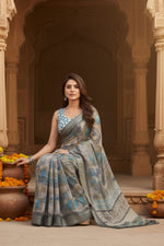 Load image into Gallery viewer, Women's Faux Linen Abstract Print Ready to wear Saree With Unstitched Blouse 5.5Mtr (Grey)