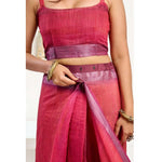 Load image into Gallery viewer, Women's Faux Linen Floral Print Ready to wear Saree With Unstitched Blouse 5.5Mtr (Pink)