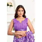 Load image into Gallery viewer, Women's Faux Linen Floral Print Ready to wear Saree With Unstitched Blouse 5.5Mtr (Purple)