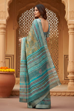 Load image into Gallery viewer, Women's Faux Linen Printed Ready to wear Saree With Unstitched Blouse 5.5Mtr (Multicolor)