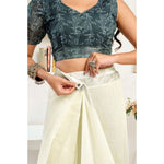 Load image into Gallery viewer, Women's Faux Linen Floral Print Ready to wear Saree With Unstitched Blouse 5.5Mtr (Off_White)