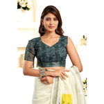 Load image into Gallery viewer, Women's Faux Linen Floral Print Ready to wear Saree With Unstitched Blouse 5.5Mtr (Off_White)