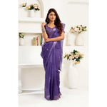 Load image into Gallery viewer, Women's Faux Linen Geometric Print Ready to wear Saree With Unstitched Blouse 5.5Mtr (Purple)