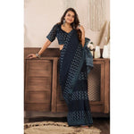 Load image into Gallery viewer, Women's Faux Linen Geometric Print Ready to wear Saree With Unstitched Blouse 5.5Mtr (Black)