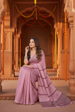 Load image into Gallery viewer, Women's Faux Linen Geometric Ready to wear Saree With Unstitched Blouse 5.5Mtr (LightPink)