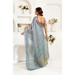 Load image into Gallery viewer, Women's Faux Linen Geometric Ready to wear Saree With Unstitched Blouse 5.5Mtr (Grey)