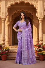 Load image into Gallery viewer, Women's Faux Linen Floral Ready to wear Saree With Unstitched Blouse 5.5Mtr (Lavender)