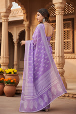 Load image into Gallery viewer, Women's Faux Linen Floral Ready to wear Saree With Unstitched Blouse 5.5Mtr (Lavender)