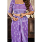 Load image into Gallery viewer, Women's Faux Linen Floral Ready to wear Saree With Unstitched Blouse 5.5Mtr (Lavender)