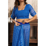 Load image into Gallery viewer, Women's Faux Linen Geometric Print Ready to wear Saree With Unstitched Blouse 5.5Mtr (Blue)