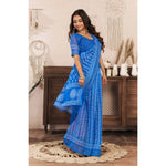 Load image into Gallery viewer, Women's Faux Linen Geometric Print Ready to wear Saree With Unstitched Blouse 5.5Mtr (Blue)