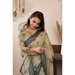 Load image into Gallery viewer, Women's Faux Linen Floral Print Ready to wear Saree With Unstitched Blouse 5.5Mtr (LightBeige)
