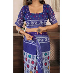 Load image into Gallery viewer, Women's Faux Linen Geometric Print Ready to wear Saree With Unstitched Blouse 5.5Mtr (Blue)