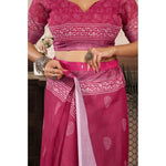 Load image into Gallery viewer, Women's Faux Linen Floral Print Ready to wear Saree With Unstitched Blouse 5.5Mtr (Pink)
