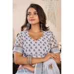 Load image into Gallery viewer, Women's Faux Linen Floral Print Ready to wear Saree With Unstitched Blouse 5.5Mtr (Off_White)