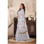 Load image into Gallery viewer, Women's Faux Linen Floral Print Ready to wear Saree With Unstitched Blouse 5.5Mtr (Off_White)