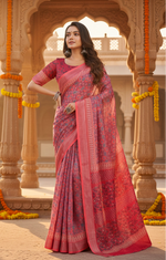 Load image into Gallery viewer, Women's Faux Linen Geometric Print Ready to wear Saree With Unstitched Blouse 5.5Mtr (Red)