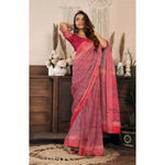Load image into Gallery viewer, Women's Faux Linen Geometric Print Ready to wear Saree With Unstitched Blouse 5.5Mtr (Red)