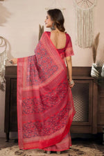 Load image into Gallery viewer, Women's Faux Linen Geometric Print Ready to wear Saree With Unstitched Blouse 5.5Mtr (Red)