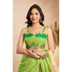 Load image into Gallery viewer, Women's Faux Linen Floral Print Ready to wear Saree With Unstitched Blouse 5.5Mtr (Green)