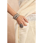 Load image into Gallery viewer, Women's Faux Linen Floral Print Ready to wear Saree With Unstitched Blouse 5.5Mtr (Cream)