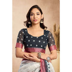 Load image into Gallery viewer, Women's Faux Linen Floral Print Ready to wear Saree With Unstitched Blouse 5.5Mtr (OffWhite)