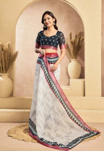 Load image into Gallery viewer, Women's Faux Linen Floral Print Ready to wear Saree With Unstitched Blouse 5.5Mtr (OffWhite)