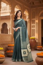 Load image into Gallery viewer, Women's Faux Linen Floral Ready to wear Saree With Unstitched Blouse 5.5Mtr (Light_Teal)