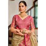 Load image into Gallery viewer, Women's Silk Blend Booti Work Ready to wear Saree With Unstitched Blouse 5.5Mtr (LightBeige)
