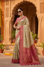 Load image into Gallery viewer, Women's Silk Blend Booti Work Ready to wear Saree With Unstitched Blouse 5.5Mtr (LightBeige)