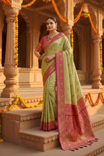 Load image into Gallery viewer, Women's Silk Blend Booti Work Ready to wear Saree With Unstitched Blouse 5.5Mtr (Green)