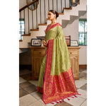 Load image into Gallery viewer, Women's Silk Blend Booti Work Ready to wear Saree With Unstitched Blouse 5.5Mtr (Green)