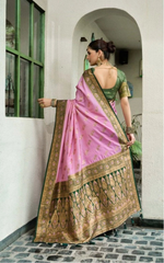 Load image into Gallery viewer, Women's Silk Blend Booti Work Ready to wear Saree With Unstitched Blouse 5.5Mtr (LightPink)