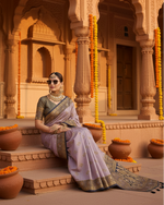 Load image into Gallery viewer, Women's Silk Blend Booti Work Ready to wear Saree With Unstitched Blouse 5.5Mtr (Lavender)