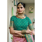 Load image into Gallery viewer, Women's Silk Blend Booti Work Ready to wear Saree With Unstitched Blouse 5.5Mtr (Peach)