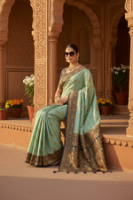 Load image into Gallery viewer, Women's Silk Blend Booti Work Ready to wear Saree With Unstitched Blouse 5.5Mtr (SeaGreen)