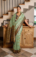 Load image into Gallery viewer, Women's Silk Blend Booti Work Ready to wear Saree With Unstitched Blouse 5.5Mtr (SeaGreen)