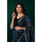 Load image into Gallery viewer, Women's Net Sequence Saree With Unstitched Blouse 5.5Mtr (Blue)
