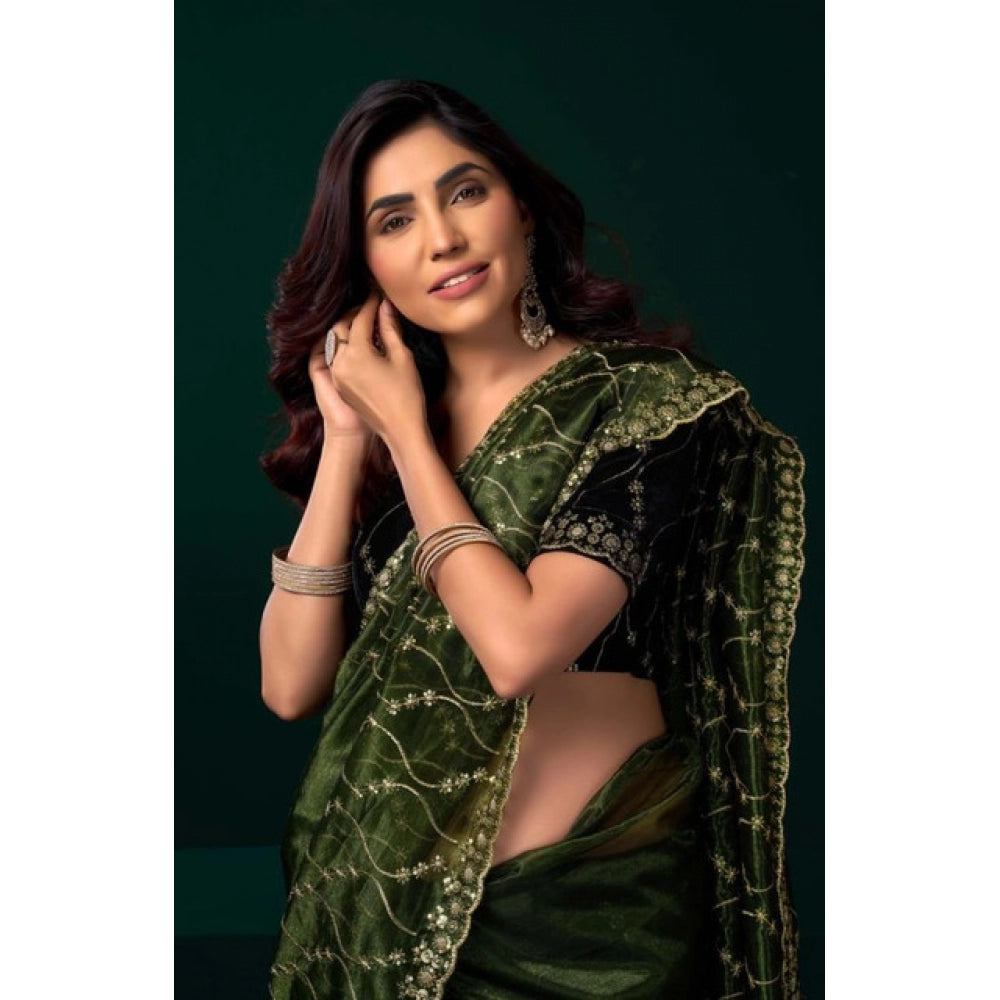 Women's net sequence saree with unstitched blouse 5